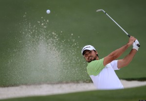 Jason Day hits his ball from a sand trap along the second green during the final round of The Masters at Augusta National Golf Club in Augusta, Georgia, Sunday, April 14, 2013. (Jeff Siner/Charlotte Observer/MCT via Getty Images)